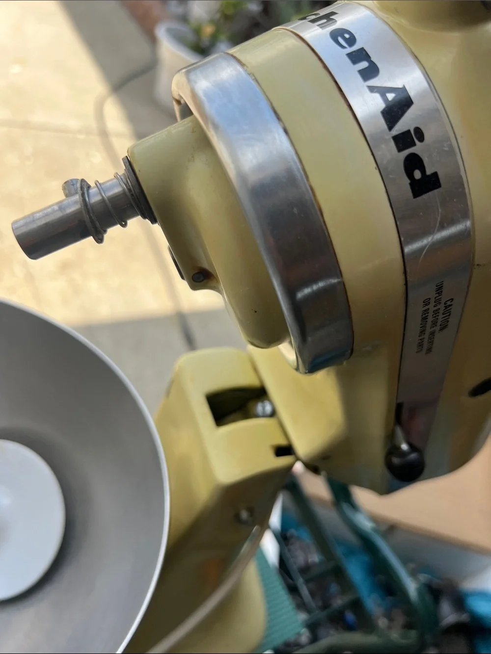Vintage KitchenAid Tilt-Head Stand Mixer in Pale Yellow with Stainless Bowl
